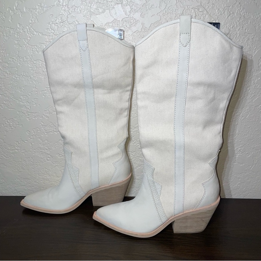 Dolce Vita Navene Vanilla Nubuck Canvas Cowgirl Boots